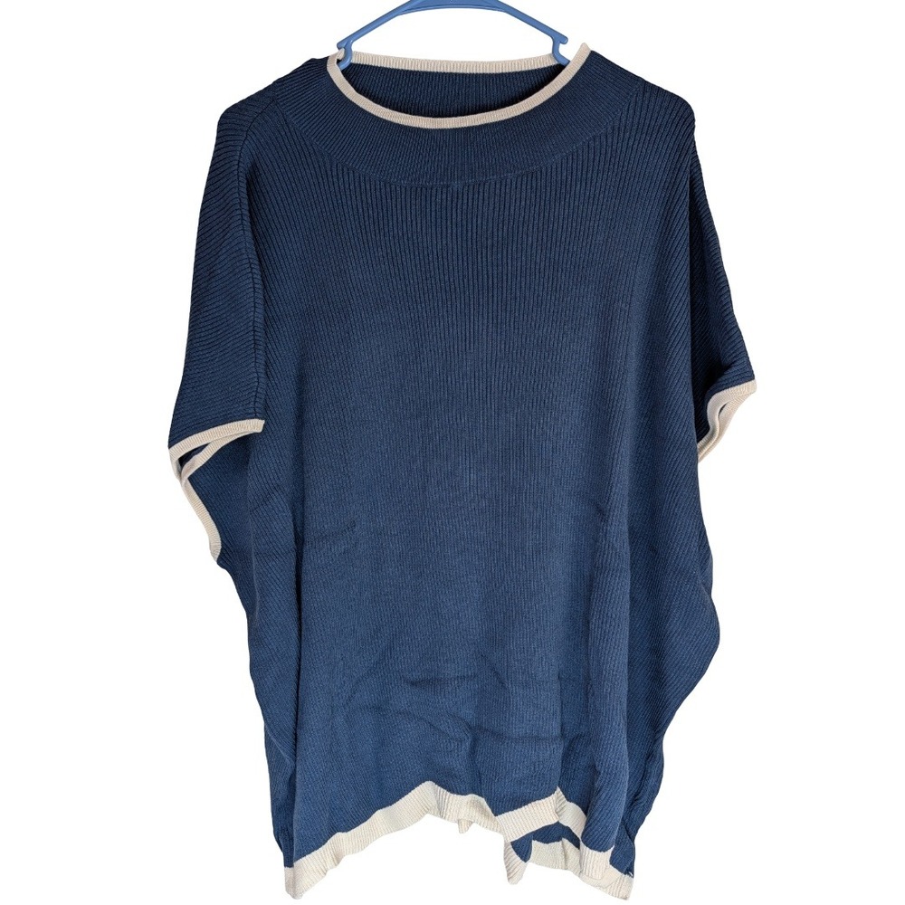 Belle by Kim Gravel Contrast Trim Mock Neck Sweater Womens 3X Indigo Blue Ribbed
